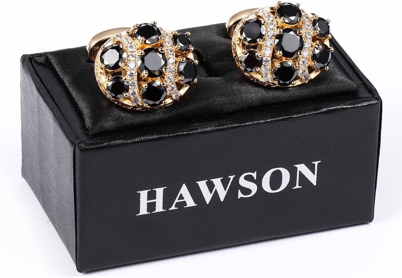 HAWSON Cufflinks for Men, Gold Diamond Crystal Cufflinks for Groom Husband Personalized Gifts, Mens Formal Wedding Business Cufflinks, Luxurious Gorgeous Cuff Links French Shirt Accessories - Image 4